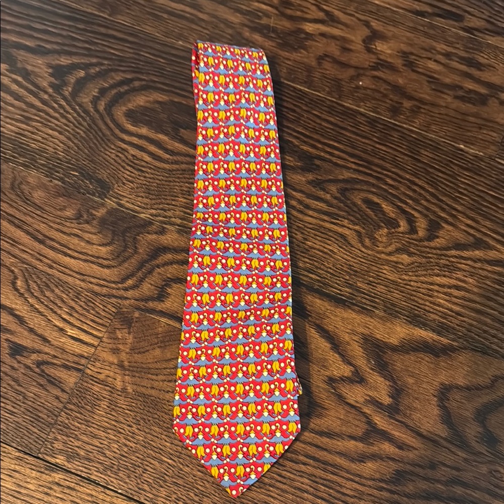 Salvatore Ferragamo Red Multicolor Patterned Silk Tie